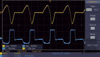Measurement of audio pulse waveform of 6SH2P tube Theremin (phase-detector stage), oscilloscope screen view