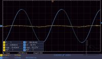 Measurement of 6SH2P tube Theremin antenna extension coil input voltage @ zero current, oscilloscope screen view