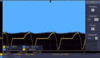 Measurement of 6SH2P tube Theremin phase-detector RF & AF waveform voltage @ control- and screen grid (pitch 129Hz, oscilloscope screen view)