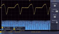 Measurement of 6SH2P tube Theremin phase-detector RF & AF waveform voltage @ control- and screen grid (pitch 134Hz, oscilloscope screen view)