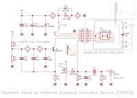 Schematic of Theremin Hand to Antenna Distance Indicator Device (THADID) 0v1